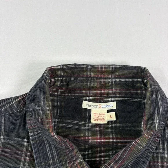 Carbon 2 Cobalt Corduroy Shirt Mens Large Plaid Button Up Long Sleeve - Picture 3 of 8